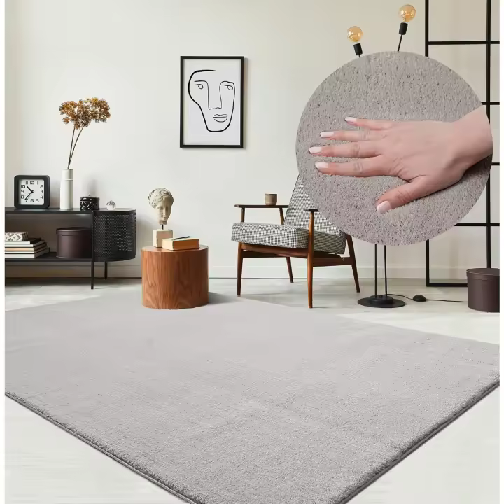 Alfombra Moderna y Suave de Pelo Corto Antideslizante, Lavable hasta 30 Grados, Para Salón, Beige, 160 x 220 cm - 1