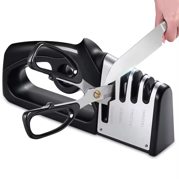 Afilador de Cuchillos, Afilador de Cuchillos de Cocina Profesional 4 en 1, Reparar/Afilar/Pulir la hoja, con Base Antideslizante, Mango Ergonómico para Cualquier Tipo de Cuchillos/Tijeras - 1