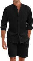 Miravia 2025 Camisa de Lino Algodón Larga y Corta Conjunto Casual Elegante para Hombres Moda Ligera - details 1