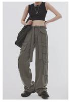 Pantalones vaqueros de pierna ancha holgados grises, ropa de calle de cintura alta, pantalones Cargo para mujer, pantalones Hippie para correr, ropa - details 4