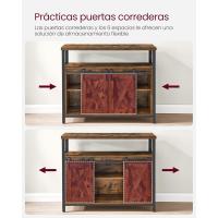 Aparador, Armario de Cocina, Armario de Almacenamiento, con 2 Puertas Correderas, 33 x 100 x 80 cm, Estantes Ajustables, para Salón, Marrón Rústico y Negro - details 4