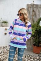 Nuevo en sudaderas con capucha de rayas de colores, sudaderas gruesas con capucha para mujer, Top informal holgado de manga larga para mujer - details 7