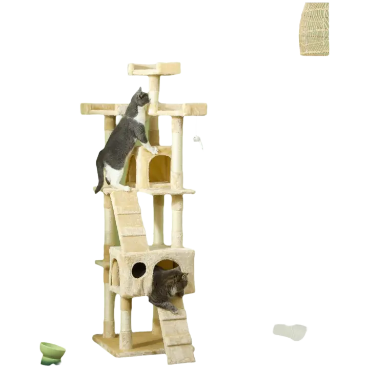 Arbol Rascador Gatos 50x50x170cm Dormir Jugar Centro Actividades Arañar Gris NUE (Beige) - 1