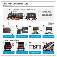 Tren de vapor clásico vintage, tren eléctrico de batería, locomotora de ferrocarril, juguetes de tren con rociador de agua, luz y sonido - details 10