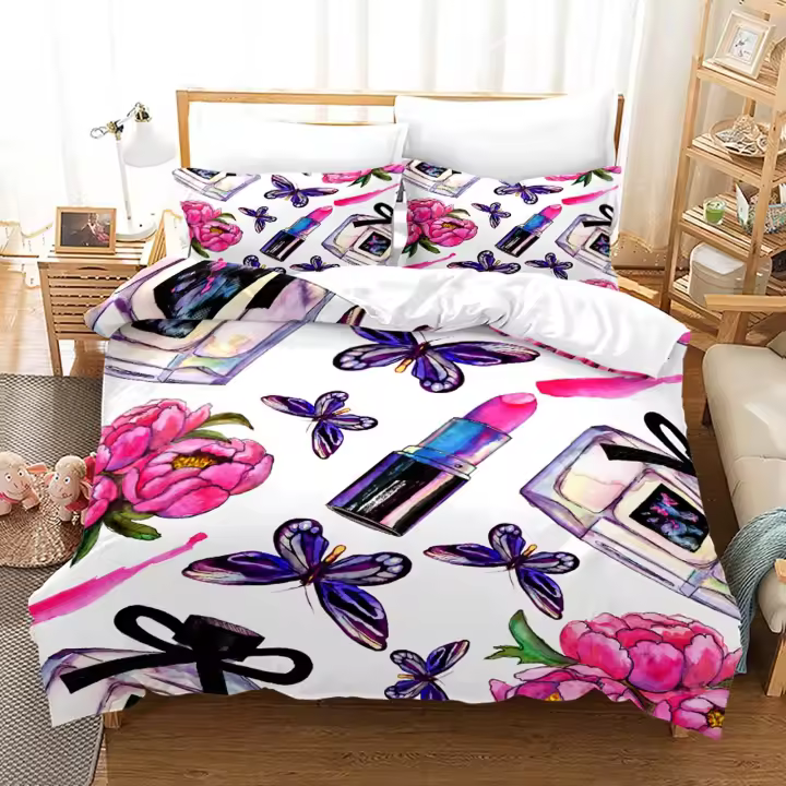Conjunto de Cama de Perfume de Moda Nórdica Funda de Edredón de Lujo Rosa Ropa de Cama sin Hojas - 1