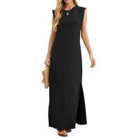 Vestido largo sin mangas para mujer, estilo camisa casual de verano, elegante, clásico, con abertura y bolsillos. - details 0