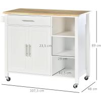 Cocina de Ruedas Mueble Auxiliar con 1 Cajón, 2 Puertas, 3 Estantes Abiertos y Barra Lateral para Comedor Blanco, 107.5x48x89 cm - details 6