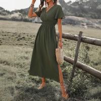 Vestidos de Mujer de Moda de Verano 2025 Largos, Abierto Lateral, Cintura Cortada, Manga Corta, Cuello en V, Línea A - details 3