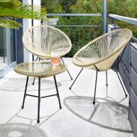 Conjunto Muebles Jardín Exterior de Acero, Estilo Acapulco, 2 Sillas y 1 Mesa con Cristal, Mesa y Sillas de Terraza Resistentes a Intemperie,Topes en Patas, para Interior y Exterior - beige - details 1