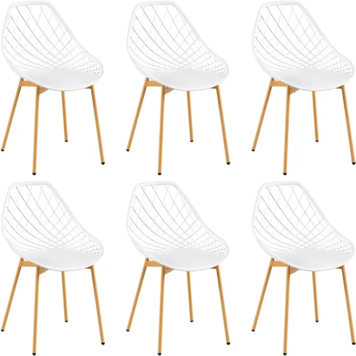 Sillas de salón Pack 6, estilo escandinavo con patas de metal, silla de cocina y salón, fácil de instalar, color blanco - 1