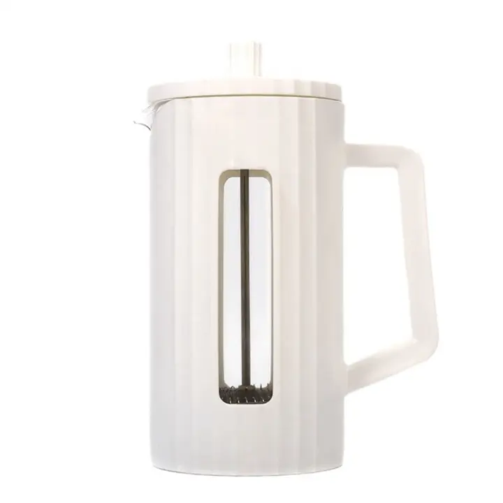 Cafetera de prensa francesa de vidrio de borosilicato alto, cafetera de casa, Espumador de espuma de leche, cafetera Barista blanca, 600Ml - 1