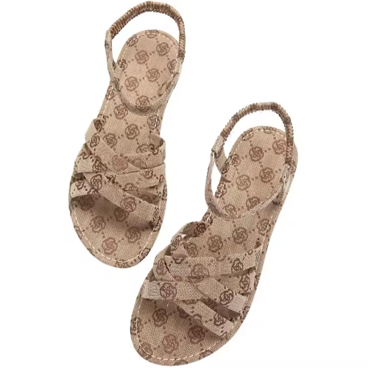 Sandalias planas con estampado de flores para mujer, zapatos casuales con punta abierta, cómodas, sin corsé - 1