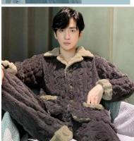Conjuntos de pijamas informales de alta calidad para hombre, ropa de casa de franela gruesa para otoño e invierno, trajes de dormir de terciopelo Coral cálido a la moda para hombre - details 4