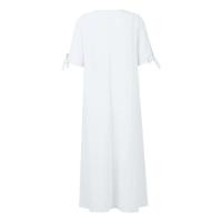Elegante Vestido de Manga Corta con Cuello Redondo Color Sólido, Moda Casual con Bolsillos y Botones - details 9