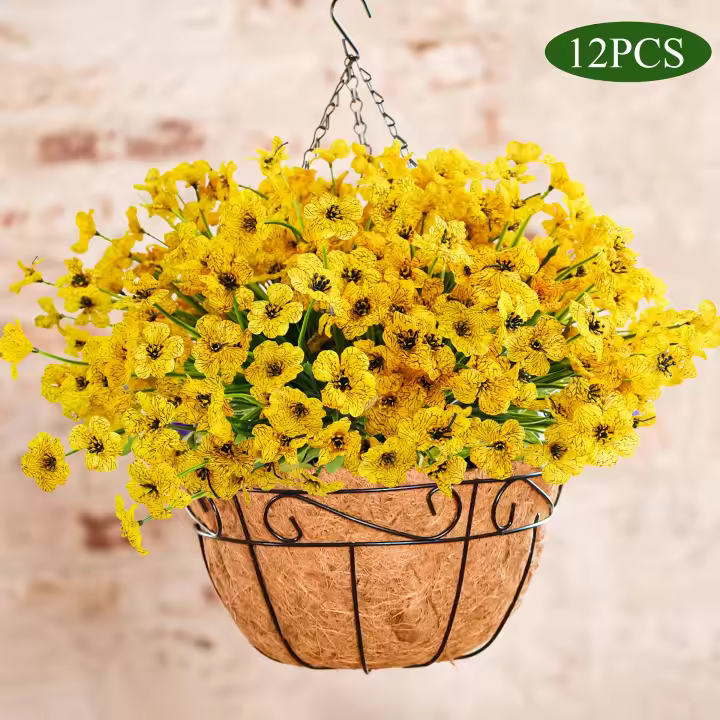 Flores Artificiales Resistentes a Rayos UV 12 Piezas de Plástico Duraderas para Cajas de Ventanas, Macetas, Patios, Hogares, Decoración Interior y Exterior - 1