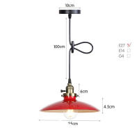 Lámpara colgante de mediados de siglo con interruptor de perilla, Bombilla Edison Industrial, sombra de Metal, negro, blanco, rojo, verde - details 5