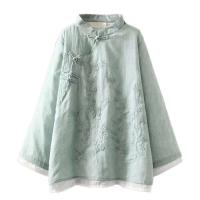 Algodón en mujer blusa estilo bordado wer patrón nudo botón cuello alto A e camisa china - details 16