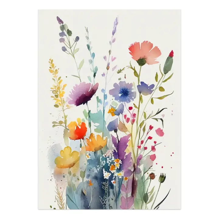Pintura Nórdica de Rosas Salvajes en Lienzo de DHROOM Decoración de pared de póster botánico de hojas de flores y agua mezclada en rosa para sala de estar - 1
