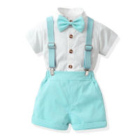 Conjunto de verano para niños, camisa elegante para bebé, monos de estilo coreano para niños, conjunto de traje de caballero de boda con lazo - details 11