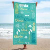 Toalla de playa personalizada para piscina, diseño de fuente multicolor, baño personalizado, con nombre exterior, cumpleaños - details 0