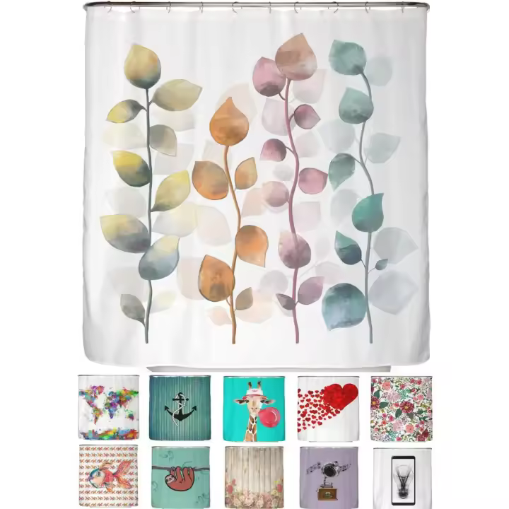 arteneur ®   - Cortina de Ducha 200x220 - Cortina de Baño Antimoho de Tela, Impermeable, Lavable y Opaca con Dobladillo Ponderado y Anillas (Hojas Coloridas) - 1