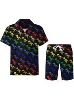 Camisa estampada minimalista, camiseta, pantalones cortos de manga corta, traje de playa para hombre - details 5