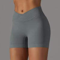 Hamidou pantalones cortos deportivos para mujer, Shorts de Yoga con cintura cruzada, gimnasio, entrenamiento, correr, cintura alta, realce de cadera, sin costuras, Fitness - details 24
