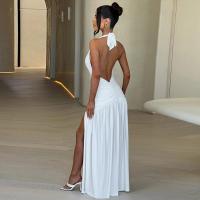 Vestido de noche largo con escote camisola y aberturas laterales pronunciadas con cuello en V, pliegues sin espalda, tejido eam, perfecto para - details 8