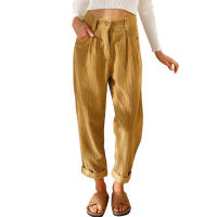 Pantalones largos de pana de cintura alta, casuales, de color sólido, holgados y rectos para mujer, otoño. - details 18