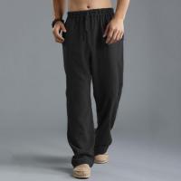 Pantalones largos de lino y algodón deportivos transpirables con cordón de cintura elástica informal holgados de talla grande para hombre - details 3
