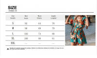 Estampado de mujer V Mono de manga corta y pantalones cortos ，Cinturón con cuello cruzado manga volantes estilo vacaciones playa - details 0