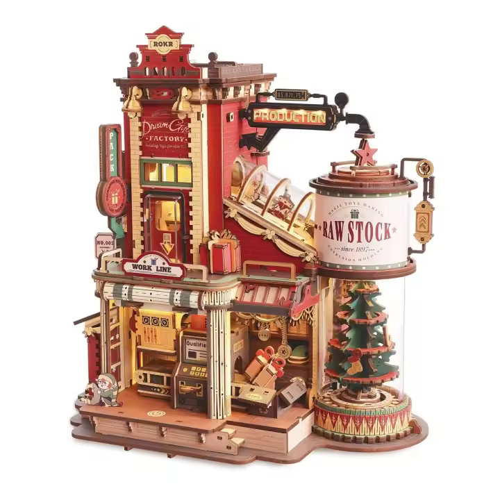 Robotime Rokr Dream Gift Factory rompecabezas de madera 3D regalos de Navidad juguete con luz y música para niños Kits de bloques de construcción - 1
