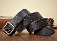 Cinturón ancho vintage de cuero grueso para hombre, cuero de vaca real, hebilla de doble punta, cinturón de jeans - details 8