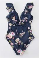 Bañador para Mujer Volante Cuello en V Fruncido Traje de Baño de Una Pieza - details 29