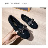 Zapatos planos de piel de visón con lazo de cristal para mujer, mocasines de algodón de felpa cálidos, cuentas de cordones de punta cuadrada, Invierno - details 4