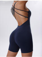 Conjunto de tres piezas para mujer, con mono de entrenamiento ajustado y pantalón corto sin mangas para correr, de secado rápido - details 8