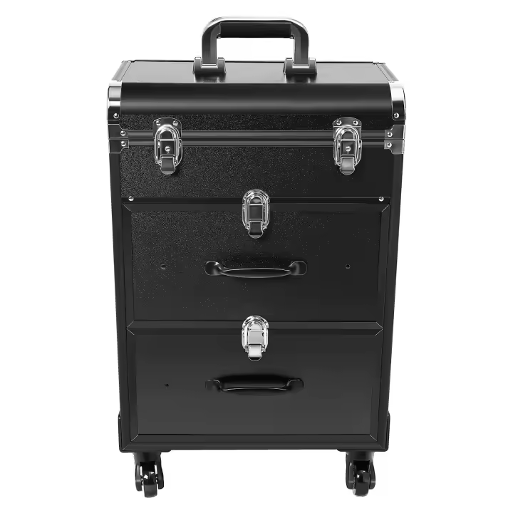 Estuche de tren de maquillaje rodante profesional, carrito de cosméticos, organizador de almacenamiento de maquillaje, negro con 3 capas, 36*23*58cm/14,2*9,1*22,8 pulgadas - 1