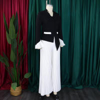 Conjunto de dos piezas de pantalón de pierna ancha plisado y top de manga acampanada de nueva moda de primavera para mujer D553 - details 13