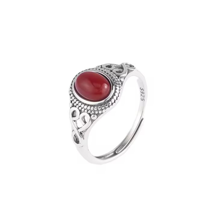 Plata de ley 925 rojo sureño turquesa mongol estilo étnico anillo de boca en vivo anillo liso anillo de mujer vintage anillo salvaje mujer - 1