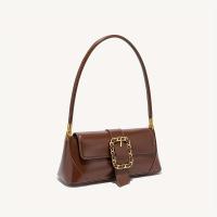 Bolso baguette retro vintage para mujer: elegante bolso de hombro marrón con correa de cadena en tono dorado, cierre magnético y forro de poliéster para uso diario, bolso novedoso - details 4