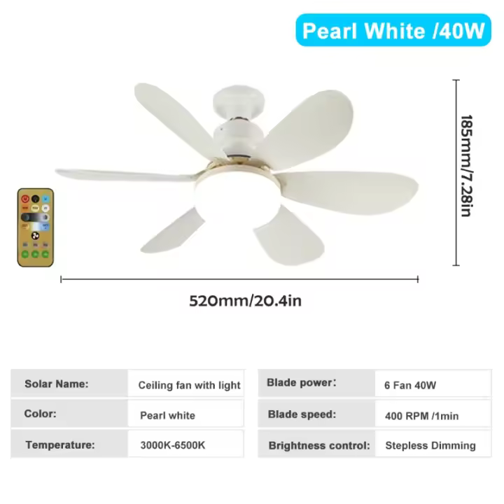 Ventilador de techo para el hogar con luz, casquillo E27 y luces nocturnas LED de 30 W, 3 modos de iluminación ajustables, control remoto, ventilador de techo con alta potencia de viento - 1