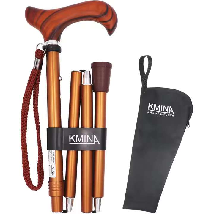 Bastones Plegable Madera Hombre Mujer, Bastón Caminar Ancianos Ajustable, Extensible Aluminio Puño Haya - 1