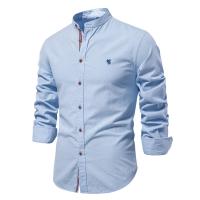 día del padre Otoño Nueva camisa social 100% algodón para hombre Camisa de manga larga de color sólido de alta calidad para hombres Camisas casuales con cuello alto para hombres - details 2