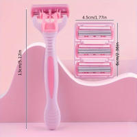 Afeitadora Manual para mujer, 1 mango + 6 cuchillas, cuchillas de acero inoxidable de 6 capas, cabezal de afeitado reemplazable - details 0