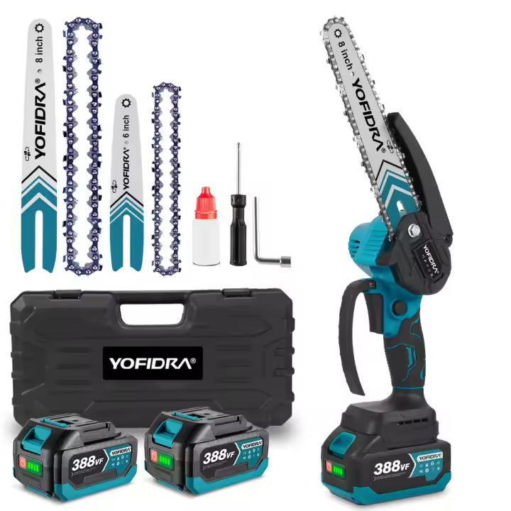 YOFIDRA Motosierra Eléctrica Inalámbrica de Poda sin Escobillas de 8 y 6 Pulgadas, Sierra para Trabajar la Madera Recargable, Herramienta Eléctrica para Batería de 21V 18V - 1
