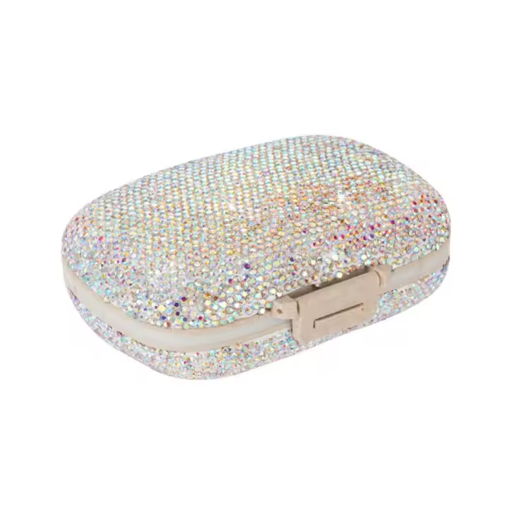 Pastillero ostentoso de 8 compartimentos, pastillero de lujo de doble cara con diamantes de imitación, a prueba de humedad, organizador portátil de gran capacidad - 1