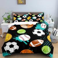 Juego de Cubierta de Edredón de Fútbol Tamaño King Simple en Negro y Blanco Cubierta de Cojín Deportiva 3D para Niños y Niñas Juego de Ropa de Cama de Poliéster - details 17