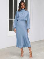 Primavera Verano nuevo vestido de manga larga de satén de gama alta vestido de noche elegante para mujer ropa de fiesta vestidos de celebridades - details 29