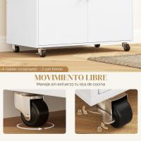Carrito de cocina plegable, mueble auxiliar de cocina con ruedas, 2 puertas, cajón para especias, toallero y estante ajustable, 106x42x87 cm, blanco y roble - details 3