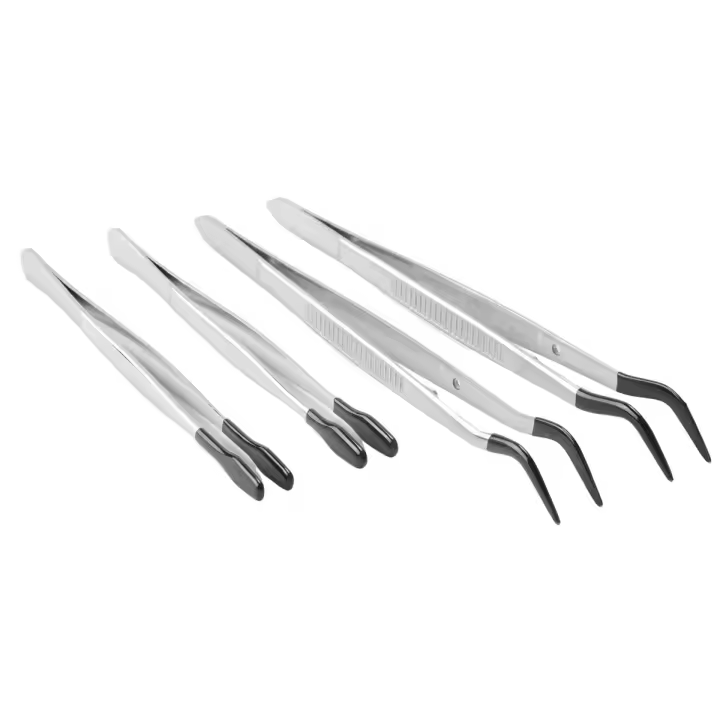 Juego de pinzas con punta de goma para laboratorio, caja de plástico para sello de joyería, 4 piezas, 12/15cm - 1